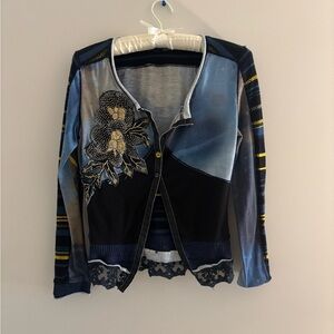 Women's Blue and Black Floral Top